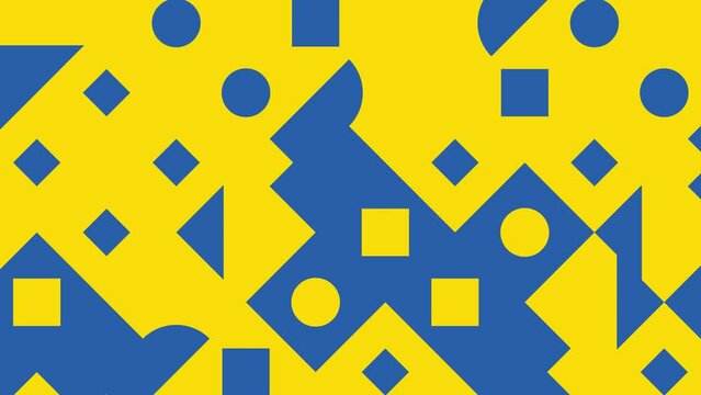 Modern animated pattern with geometric tiles. Trendy dynamic yellow and blue elements in geometric pattern. Seamless loop motion graphic background in a flat design