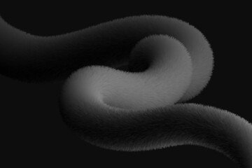 Tender hairy black liquid shape background. Fluffy abstract twisted line illustration