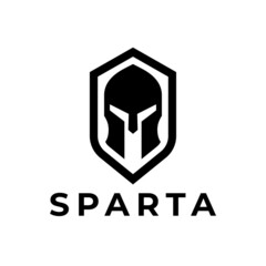 Fototapeta na wymiar Warrior logo. Spartan helmet icon. Sparta gladiator emblem. Knight shield badge. Armor security brand symbol. Vector illustration