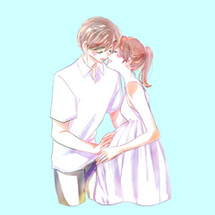 幸せな妊婦とパートナー