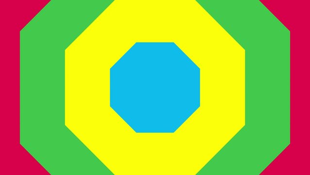 Zooming multicolor octagonal elements. Abstract dynamic geometric background. Modern seamless loop geometric backdrop