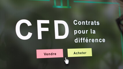 CFD cfd contracts for difference, instrument financier spéculatif. Parier sur des variations à la hausse ou à la baisse d'un actif sous-jacent, un indice, une action, non-détenu.