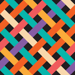 Interlacing of multi-colored stripes - background design. Abstract seamless pattern. Decorative ornament mosaic. Vector illustration. 