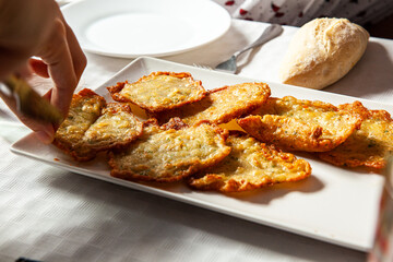 Spanish typical food. Tortitas de camaron.  Shrimp omelet. Cordoba