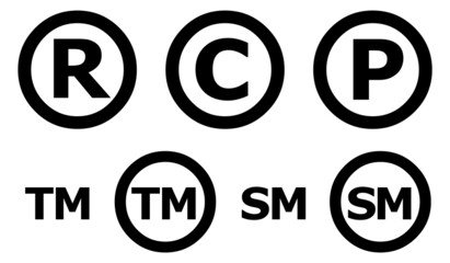 Registered trademark copyright patent service mark icons.