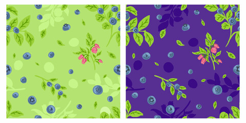 Blueberries seamless pattern trendy cartoon style