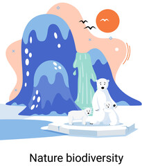 Biodiversity in nature as environment variety of life on Earth planet. Saving wildlife ecosystem concept. Protection and care of flora and fauna, eco friendly human activity, many biological species