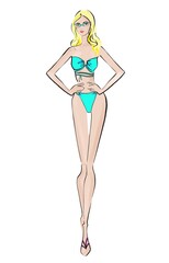 Sketch Fashion Illustration on a white background Woman in swimsuit