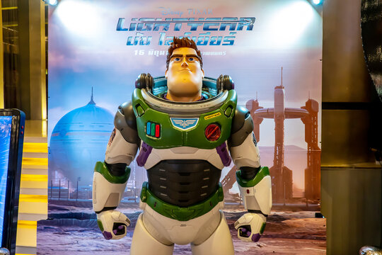 Bangkok, Thailand - May 29, 2022: Model show of a movie called Lightyear Display at the cinema to promote the movie Cinema promotional advertisement, or film industry marketing concept