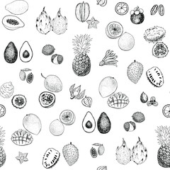 Summer tropical fruits vector seamless pattern