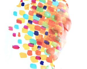 A portrait of a young man combined with a painting in a paintography technique