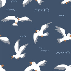Seagull bird simple vector seamless pattern