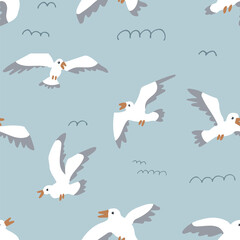 Obraz premium Seagull bird simple vector seamless pattern