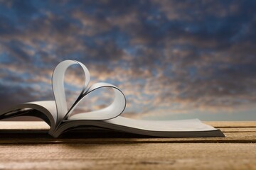 Open book with heart shape book