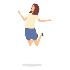 Girl happy jump icon cartoon vector. Business marketing. Emotion head