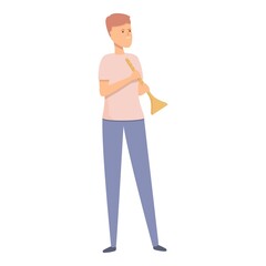 Boy with flute icon cartoon vector. Music school. Kid sing