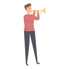 Play trumpet icon cartoon vector. Music school. Sing boy