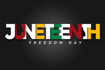 Juneteenth freedom day overlapping typography text over black background