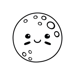 Vector hand drawn flat moon with face isolated on white background