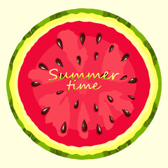 Summer time, illustration of a juicy watermelon cut in half.Template for web advertising, banner.