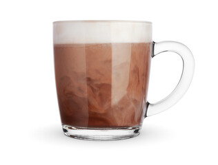 Cup with delicious cocoa drink with milk isolated