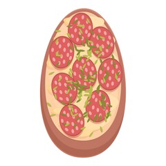 Sausage bruschetta icon cartoon vector. Bread recipe. Dinner pesto