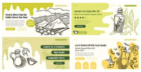 Olive oil advertising at landing banner set