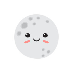 Vector hand drawn flat moon with face isolated on white background