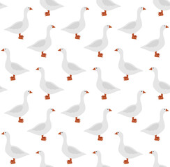 Vector seamless pattern of hand drawn flat goose duck isolated on white background