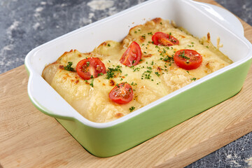 Italian pasta Cannelloni stuffed with meat