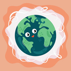 The image of the smiling planet Earth. Vector illustration