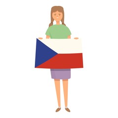 Girl with Czech flag icon cartoon vector. Child girl. World kid