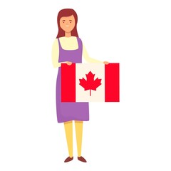 Girl with Canada flag icon cartoon vector. Cute kid. World girl