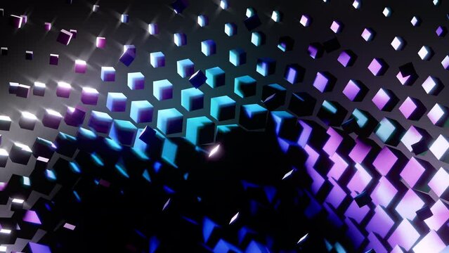 波打つ発光するキューブイメージCG