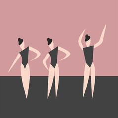 Gymnastics. The girls are dancing. Rhythmic gymnastics. Preparation for ballet.