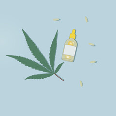 cannabis leaf with oil bottle