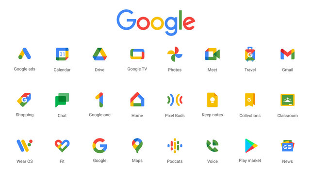 Google products icon set. Rivne, Ukraine - may 31 2022. Vector EPS 10