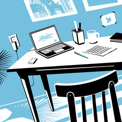 Vector Illustration Interior Room with Computer