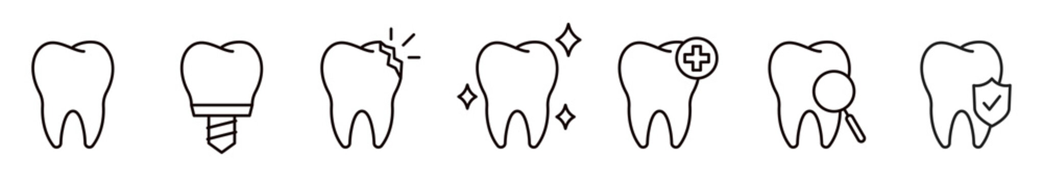 Tooth line icon set. Dental clinic logo. Clean teeth. Vector EPS 10