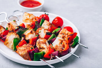 Chicken kebab. Grilled meat skewers and vegetables barbeque.