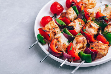Chicken kebab. Grilled meat skewers and vegetables barbeque.