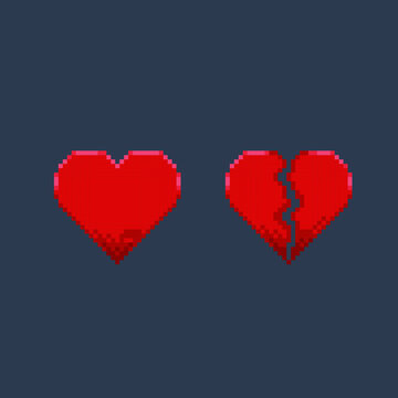 red love with different condition in pixel art style