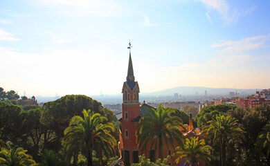 Famous Park Guell in Barcelona, Spain