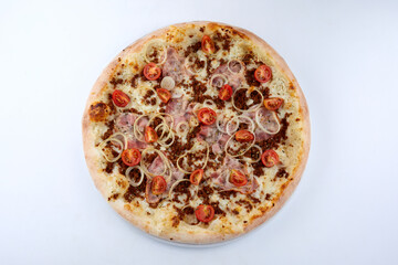 pizza with meat and cherry tomato