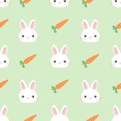 Cartoon bunny rabbit with carrot seamless pattern. Vector illustration