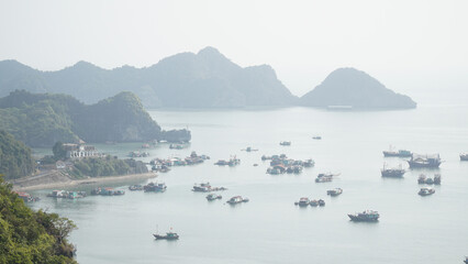 Hạ Long Bay limestone karst rock landscapes in northeast Vietnam.