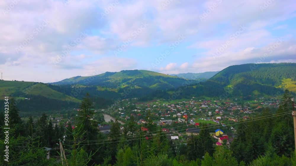 Canvas Prints Panorama of Verkhovyna in valley and Carpathian Mountains, Ukraine