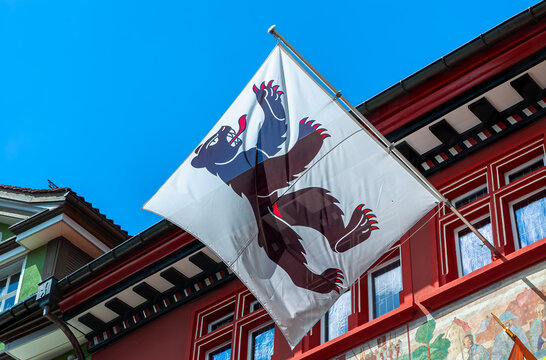 Appenzell, Switzerland - May 27, 2022: Flag of the Canton of Appenzell Innerrhoden in Switzerland.