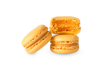 orange macaron cookies in stack isolated on white background