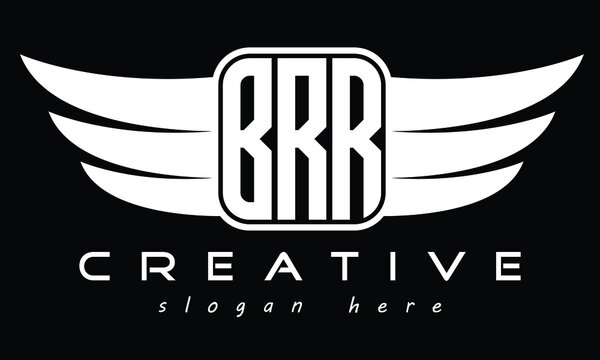 BRR three Letter Wings Flying Initial wing symbol minimalist creative concept flag logo design Vector template